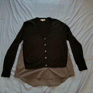 Madewell Black Cardigan v-neck w striped detail